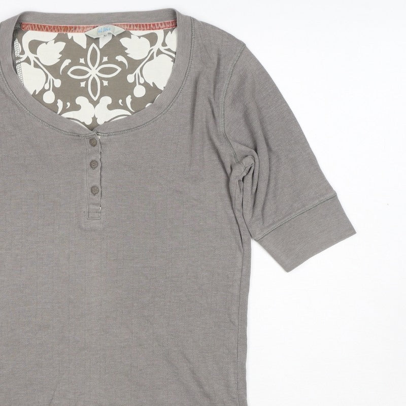 st face Women Grey Size 10 Ribbed Henley 3/4 Sleeve T-Shirt
