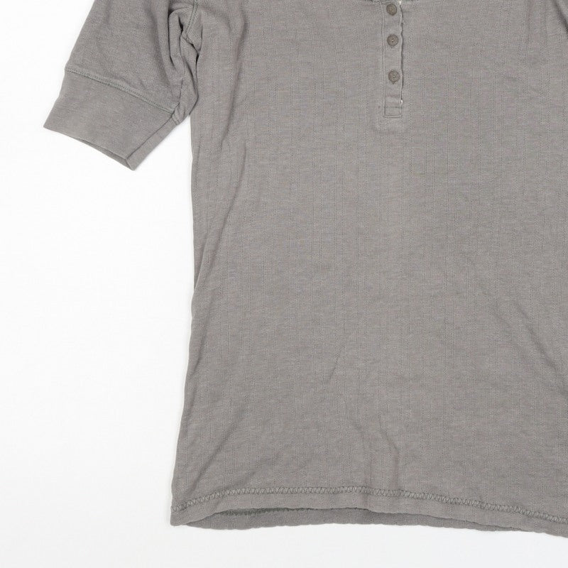 st face Women Grey Size 10 Ribbed Henley 3/4 Sleeve T-Shirt