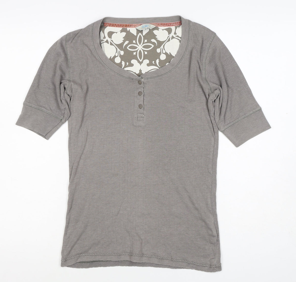 st face Women Grey Size 10 Ribbed Henley 3/4 Sleeve T-Shirt