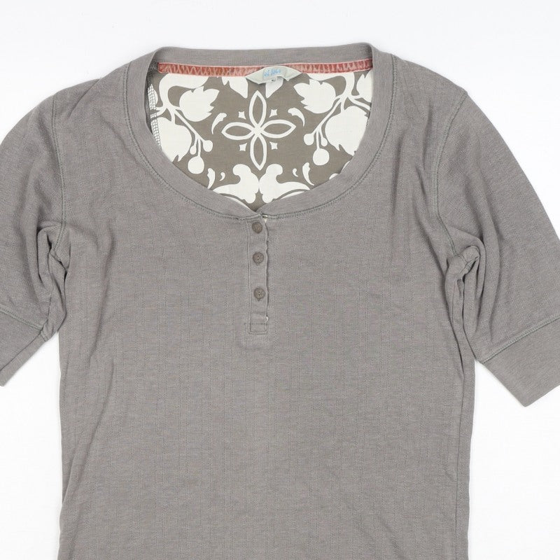 st face Women Grey Size 10 Ribbed Henley 3/4 Sleeve T-Shirt