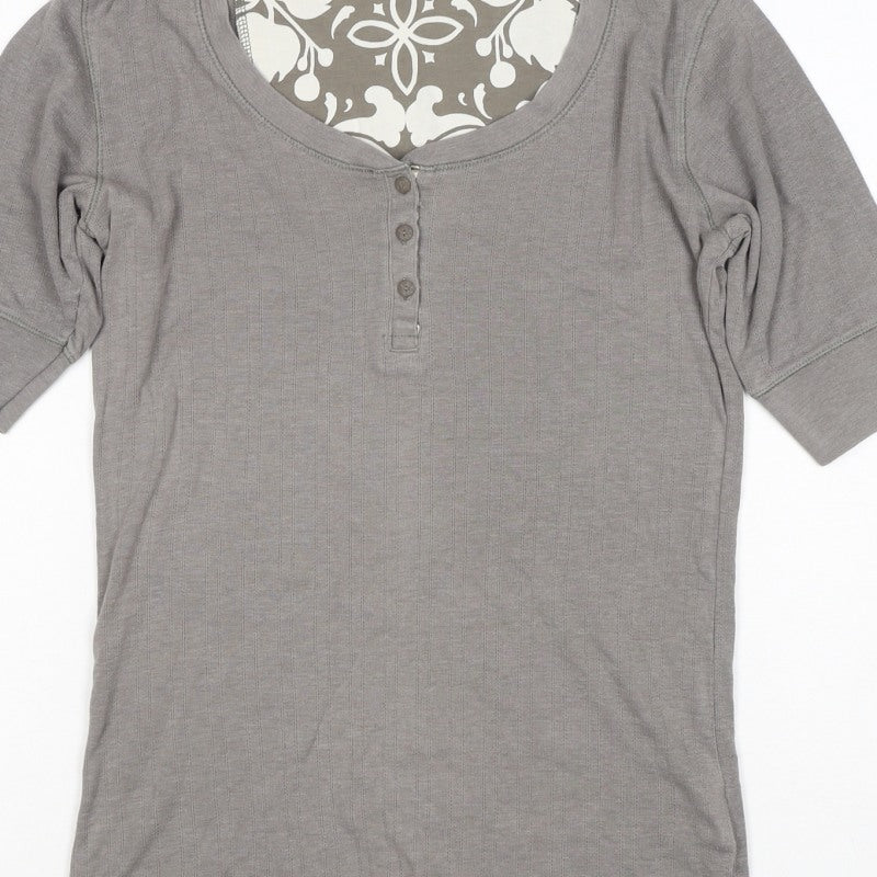 st face Women Grey Size 10 Ribbed Henley 3/4 Sleeve T-Shirt