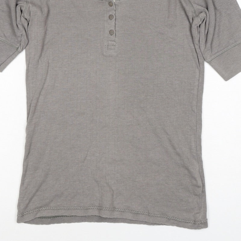 st face Women Grey Size 10 Ribbed Henley 3/4 Sleeve T-Shirt