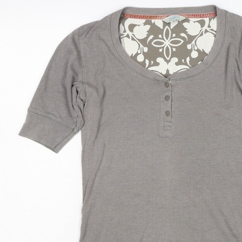 st face Women Grey Size 10 Ribbed Henley 3/4 Sleeve T-Shirt