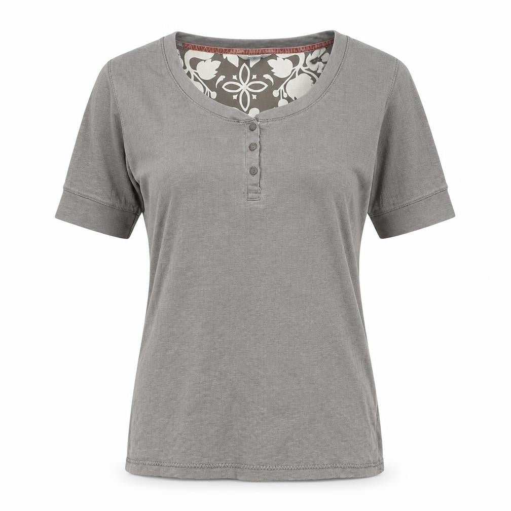 st face Women Grey Size 10 Ribbed Henley 3/4 Sleeve T-Shirt