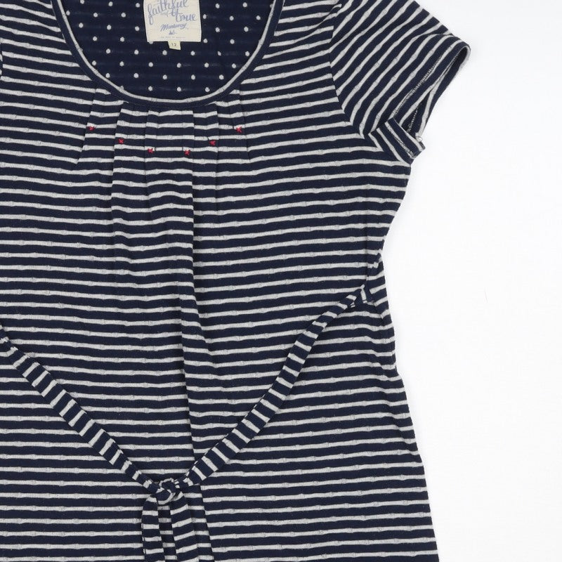 Mantaray Women’s Blue Stripe Tie Waist Jersey Dress UK 12
