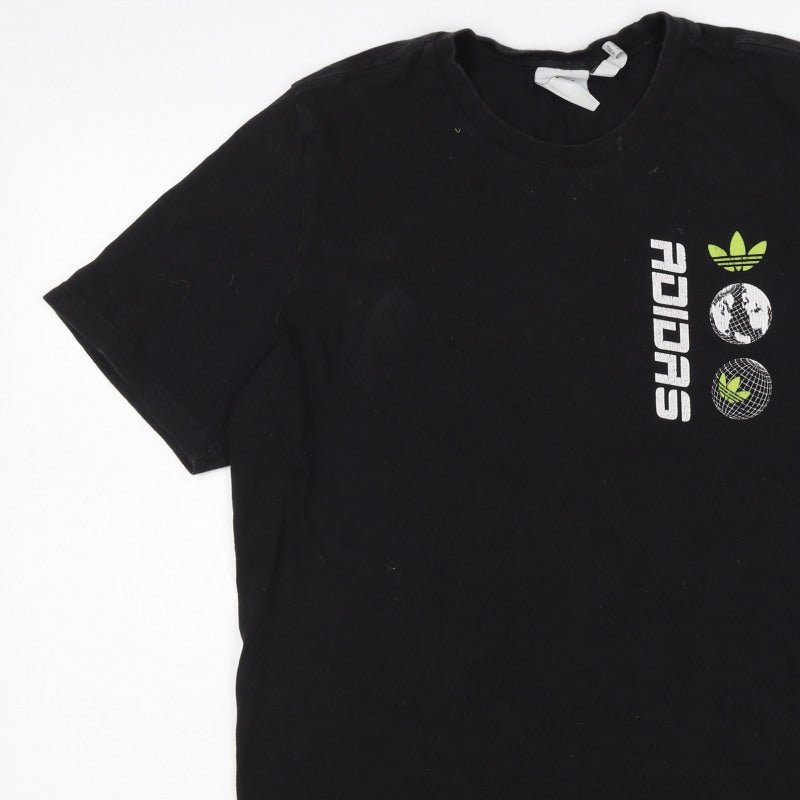 Adidas Men’s Black L Globe Trefoil Graphic Print Short Sleeve T-Shirt