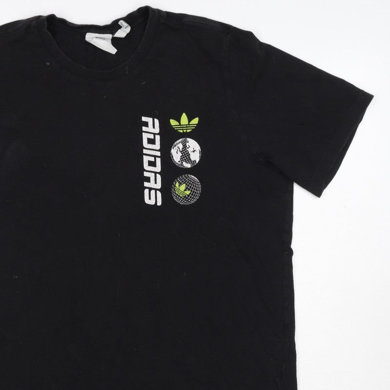 Adidas Men’s Black L Globe Trefoil Graphic Print Short Sleeve T-Shirt