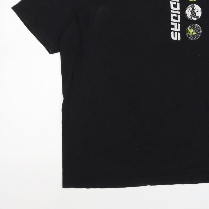 Adidas Men’s Black L Globe Trefoil Graphic Print Short Sleeve T-Shirt