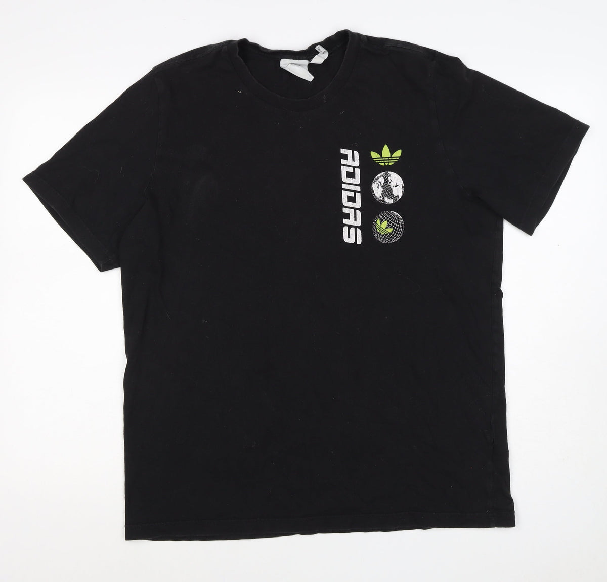 Adidas Men’s Black L Globe Trefoil Graphic Print Short Sleeve T-Shirt