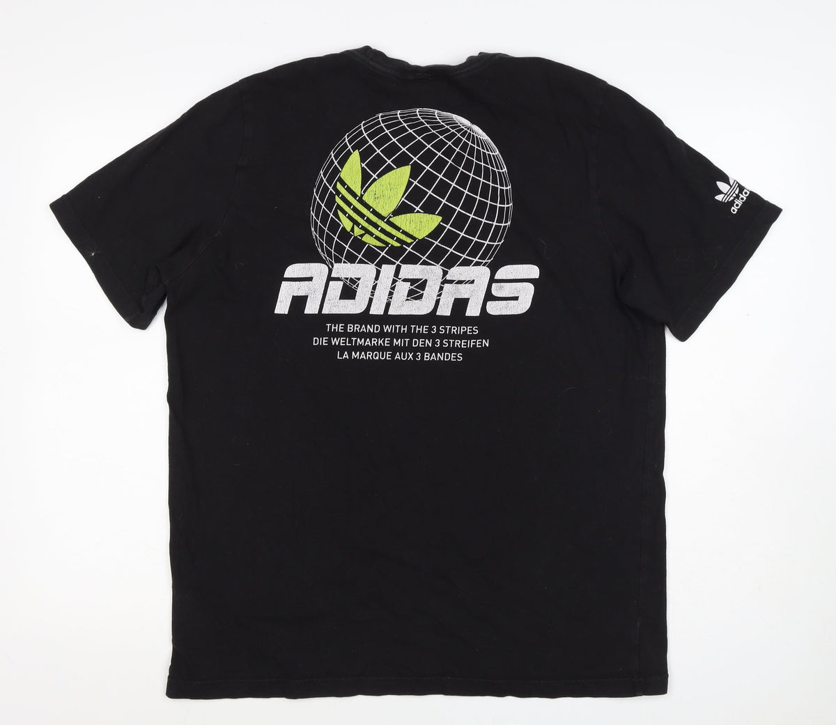 Adidas Men’s Black L Globe Trefoil Graphic Print Short Sleeve T-Shirt