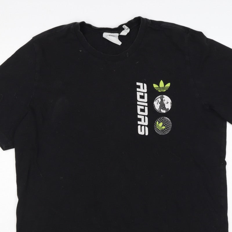 Adidas Men’s Black L Globe Trefoil Graphic Print Short Sleeve T-Shirt