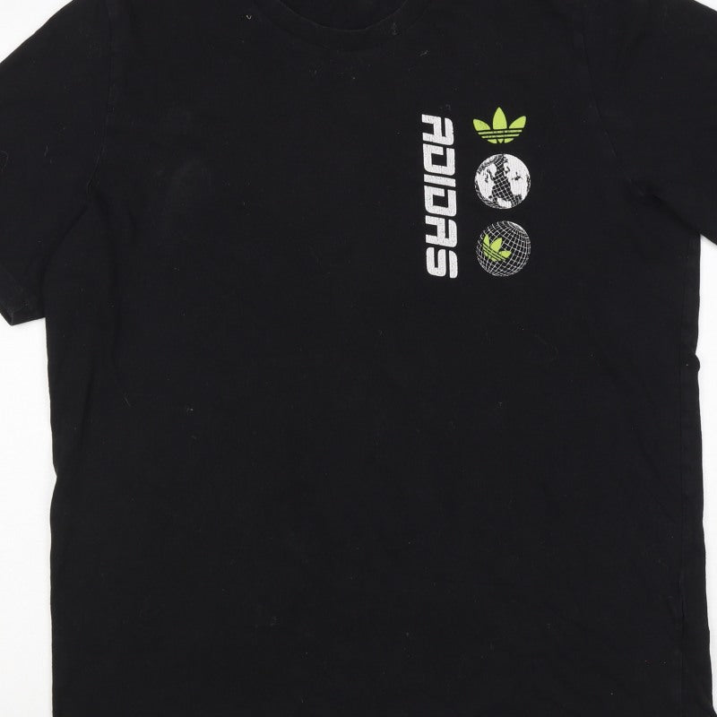 Adidas Men’s Black L Globe Trefoil Graphic Print Short Sleeve T-Shirt