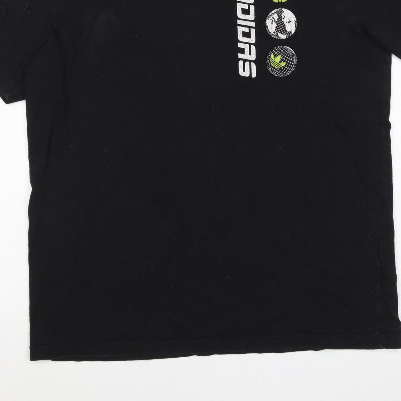 Adidas Men’s Black L Globe Trefoil Graphic Print Short Sleeve T-Shirt
