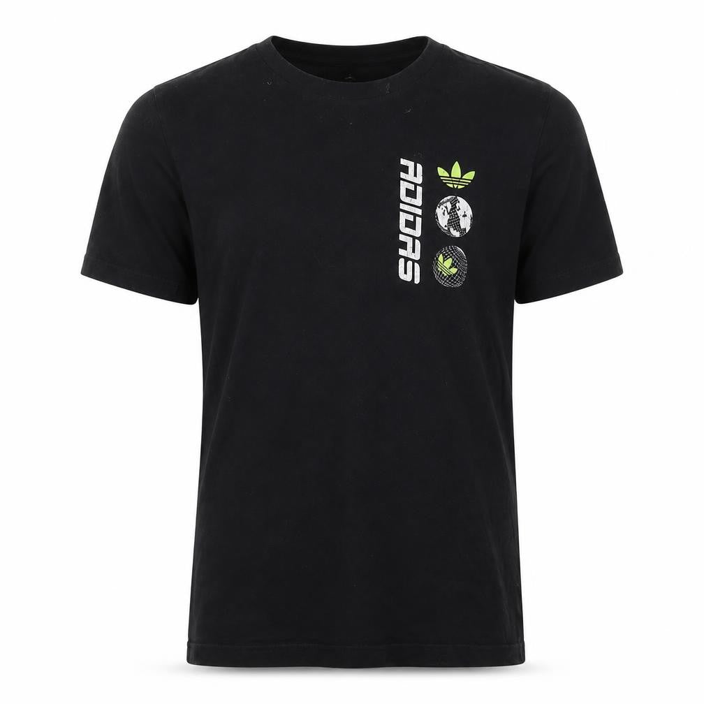 Adidas Men’s Black L Globe Trefoil Graphic Print Short Sleeve T-Shirt