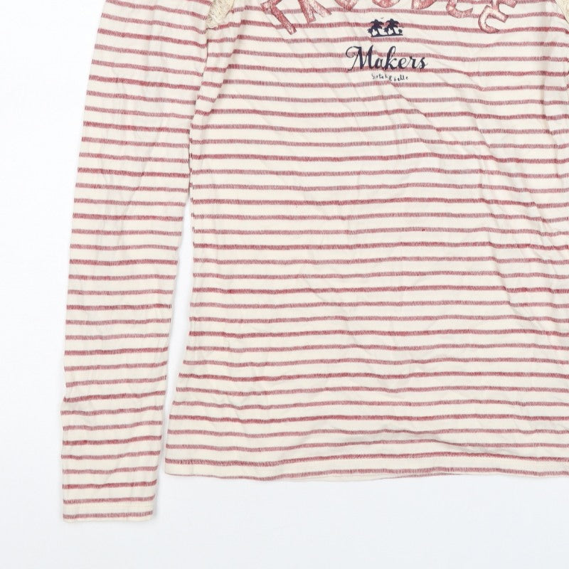 Story Tellers Women Ivory Stripe Basic Crochet Cotton T-Shirt UK 14
