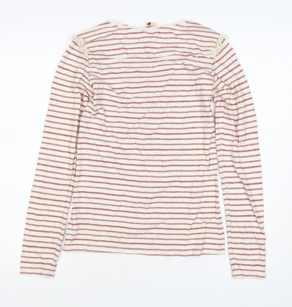 Story Tellers Women Ivory Stripe Basic Crochet Cotton T-Shirt UK 14