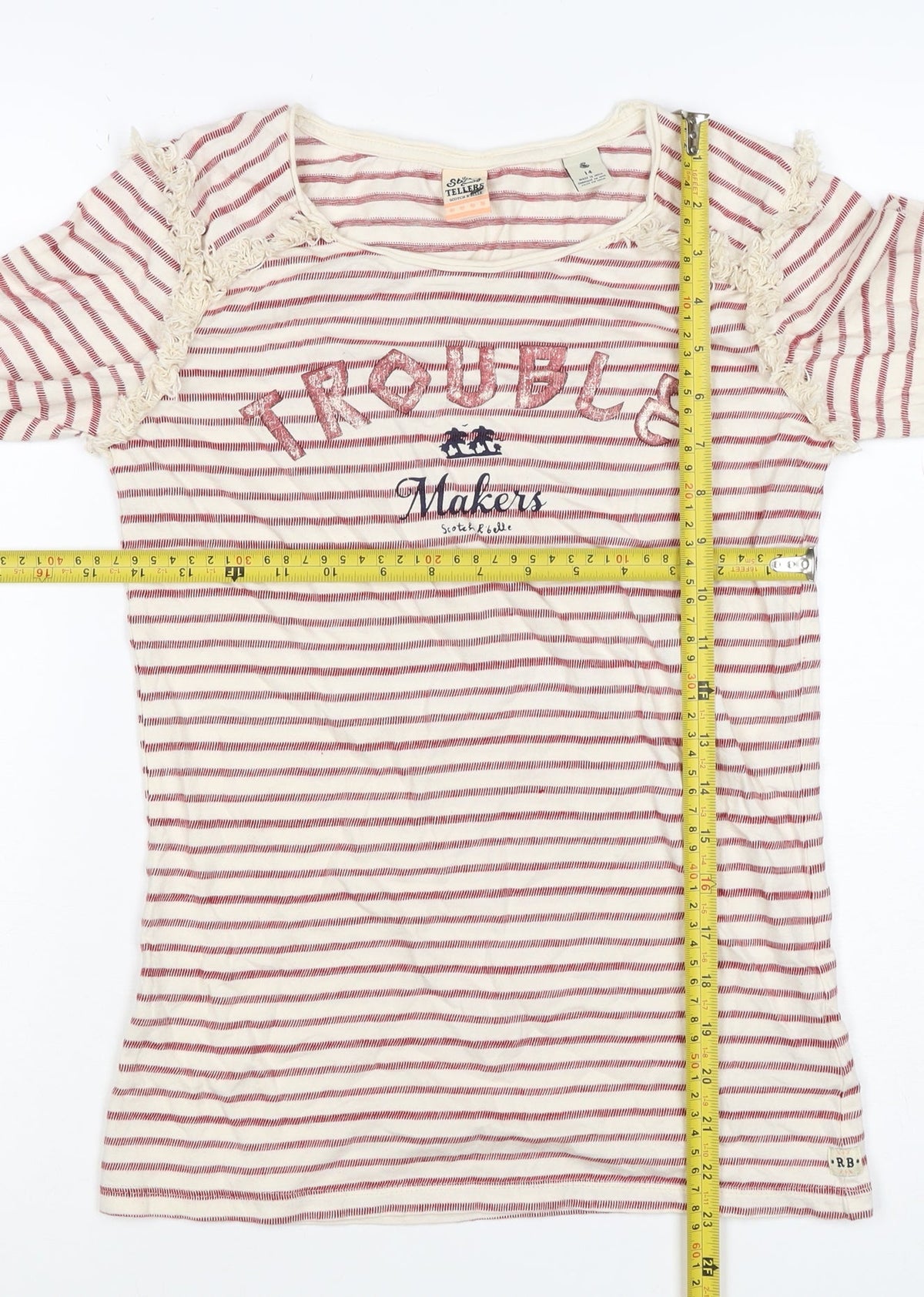 Story Tellers Women Ivory Stripe Basic Crochet Cotton T-Shirt UK 14