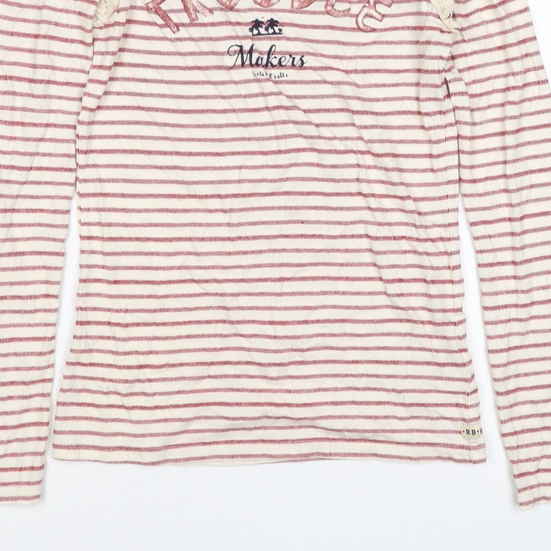 Story Tellers Women Ivory Stripe Basic Crochet Cotton T-Shirt UK 14