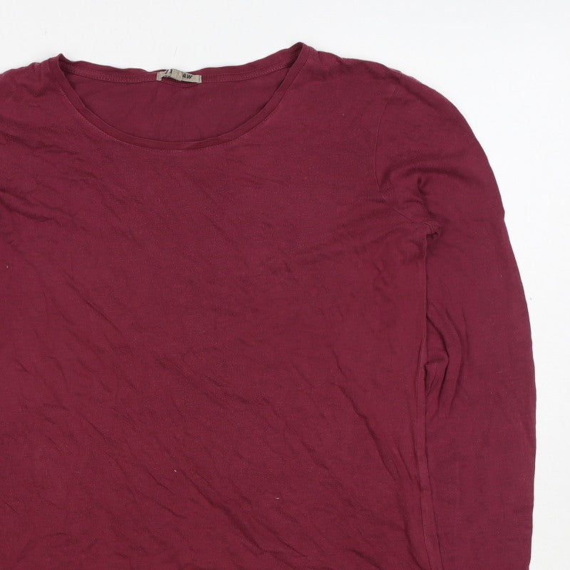 Jigsaw Women Red M Modal Cotton Long Sleeve Jersey Basic T-Shirt