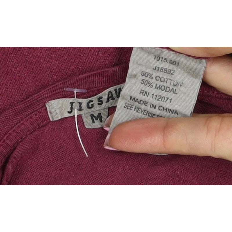 Jigsaw Women Red M Modal Cotton Long Sleeve Jersey Basic T-Shirt