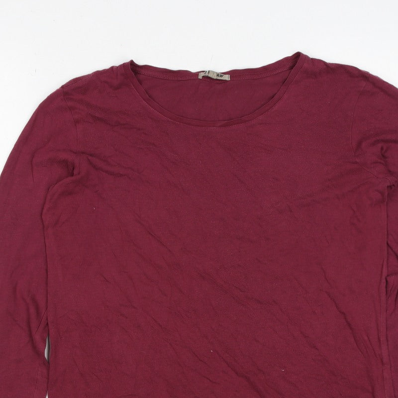 Jigsaw Women Red M Modal Cotton Long Sleeve Jersey Basic T-Shirt