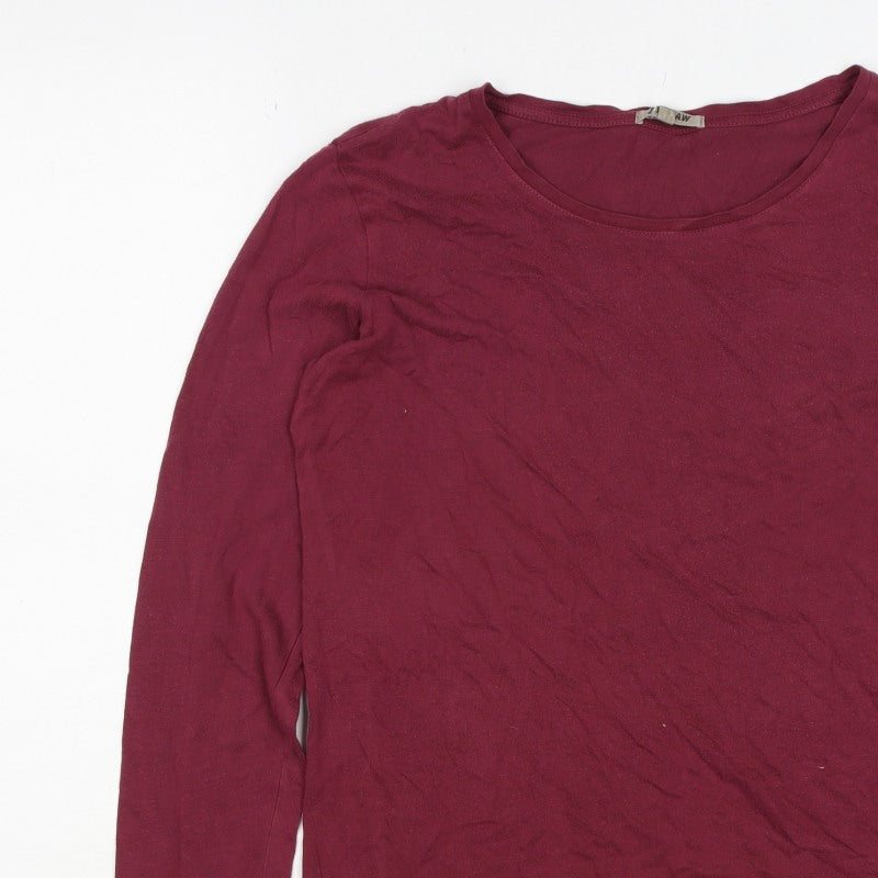 Jigsaw Women Red M Modal Cotton Long Sleeve Jersey Basic T-Shirt
