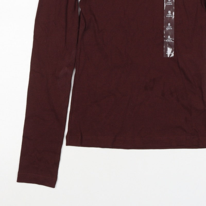 Marks and Spencer Women Brown Size 8 Slim Stretch Rib Long Sleeve T-Shirt