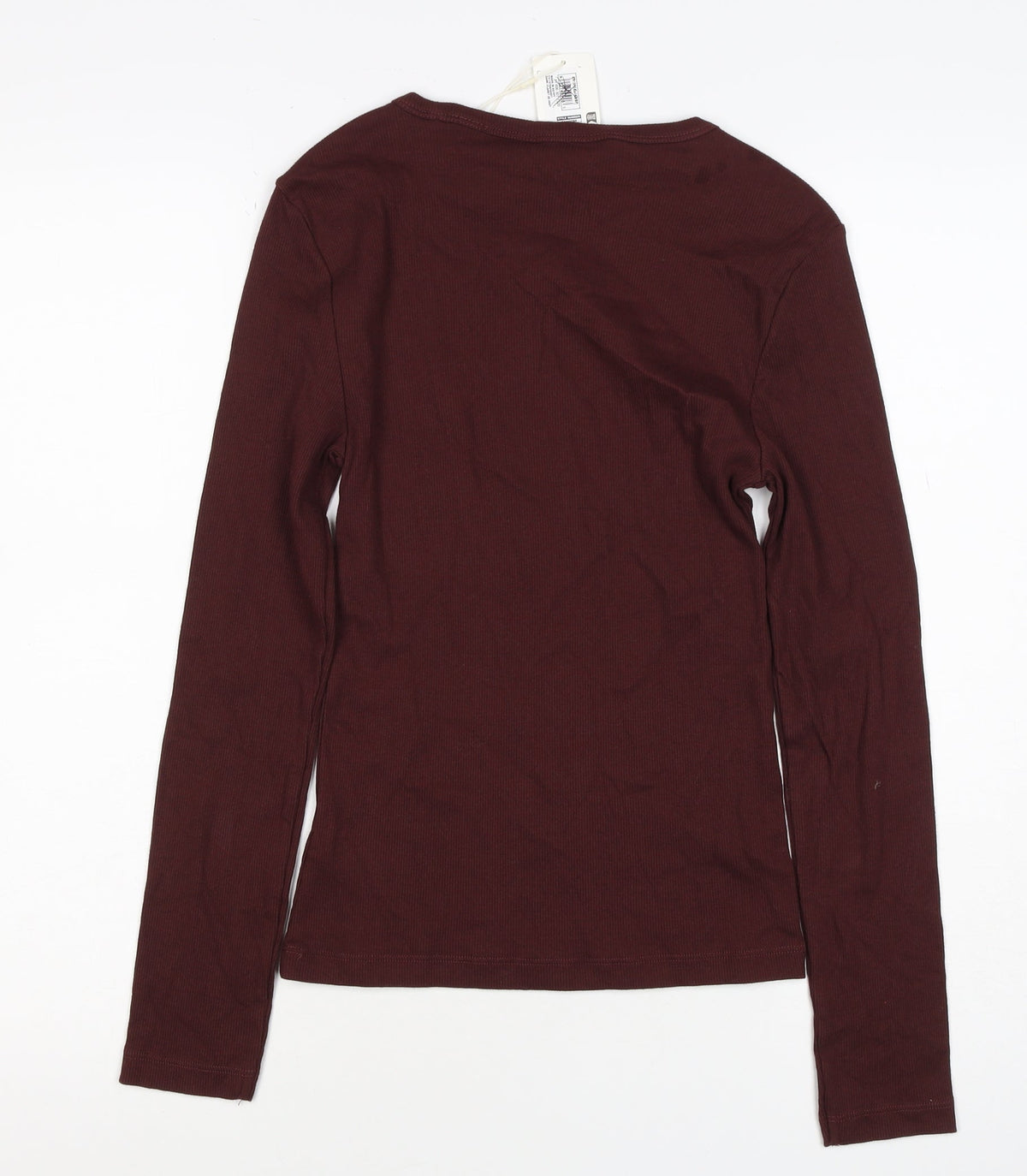 Marks and Spencer Women Brown Size 8 Slim Stretch Rib Long Sleeve T-Shirt