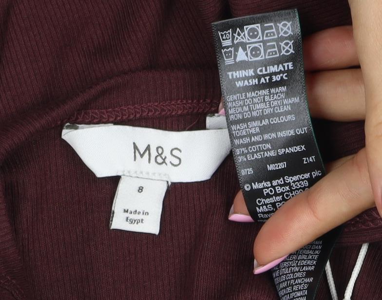 Marks and Spencer Women Brown Size 8 Slim Stretch Rib Long Sleeve T-Shirt