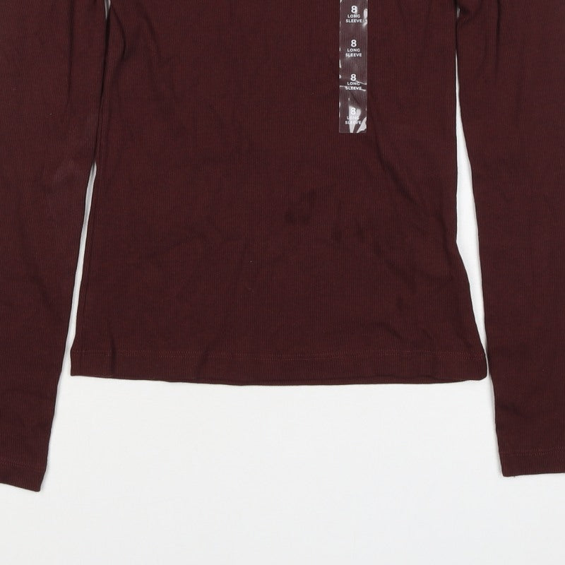Marks and Spencer Women Brown Size 8 Slim Stretch Rib Long Sleeve T-Shirt