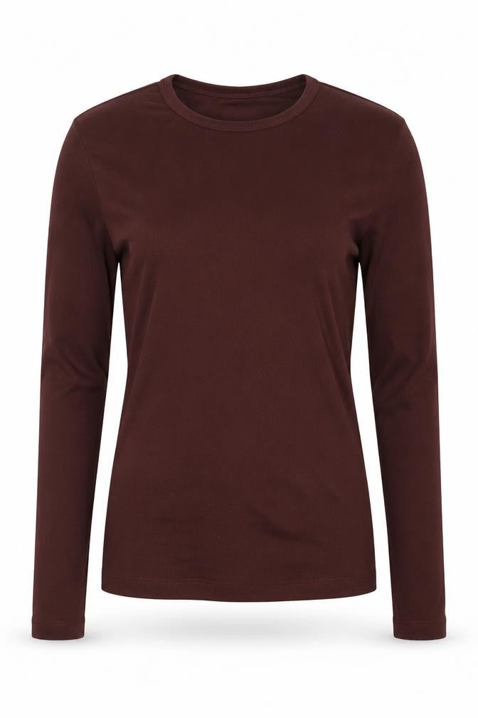 Marks and Spencer Women Brown Size 8 Slim Stretch Rib Long Sleeve T-Shirt