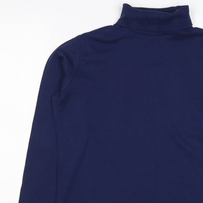Isle Women’s Blue Size 14 Cotton Roll Neck Long Sleeve Basic Top