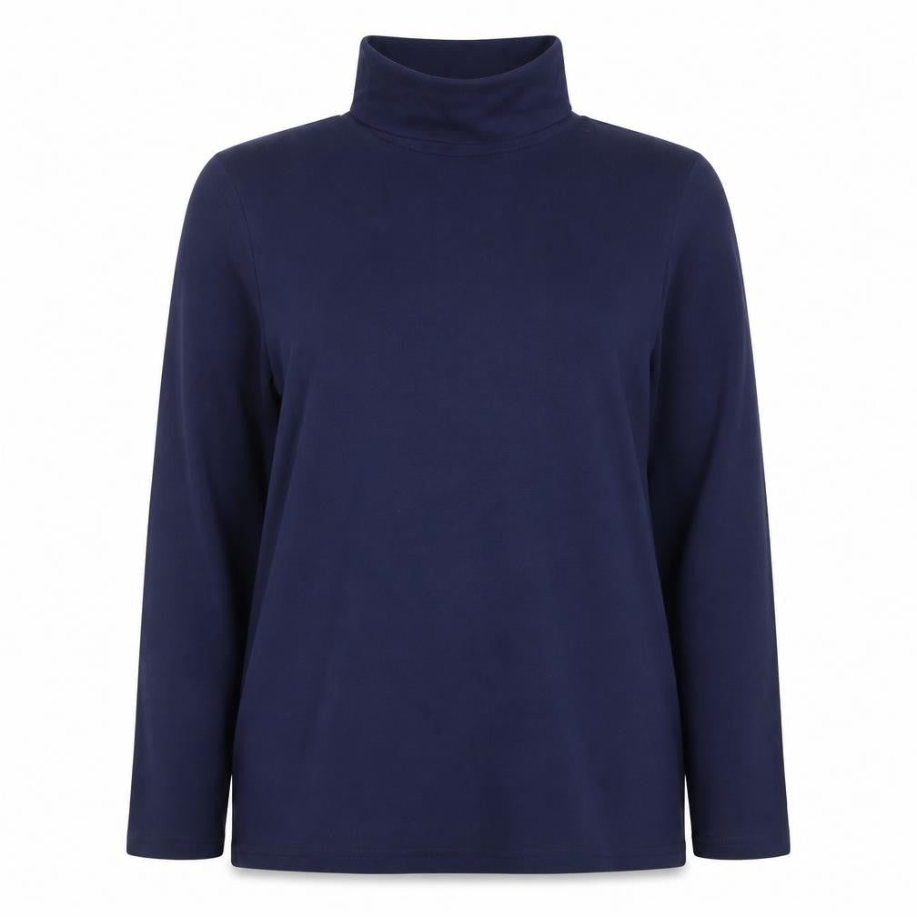 Isle Women’s Blue Size 14 Cotton Roll Neck Long Sleeve Basic Top