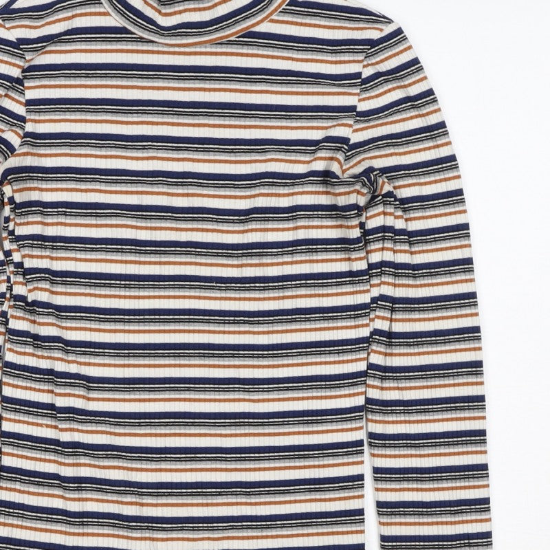 Topshop Women’s Multicoloured UK 8 Ribbed Stripe Mock Neck Long Sleeve Top