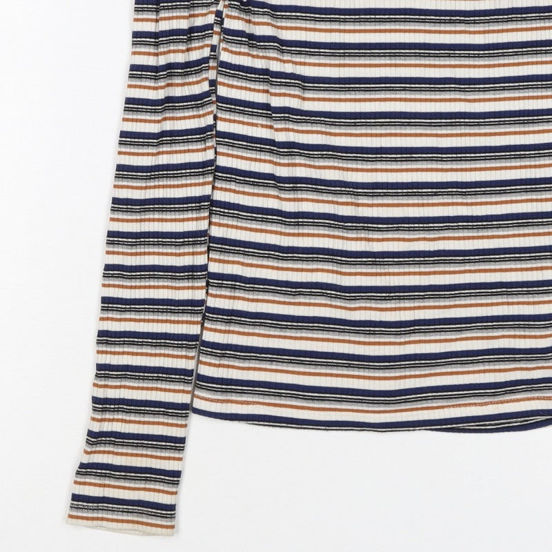 Topshop Women’s Multicoloured UK 8 Ribbed Stripe Mock Neck Long Sleeve Top