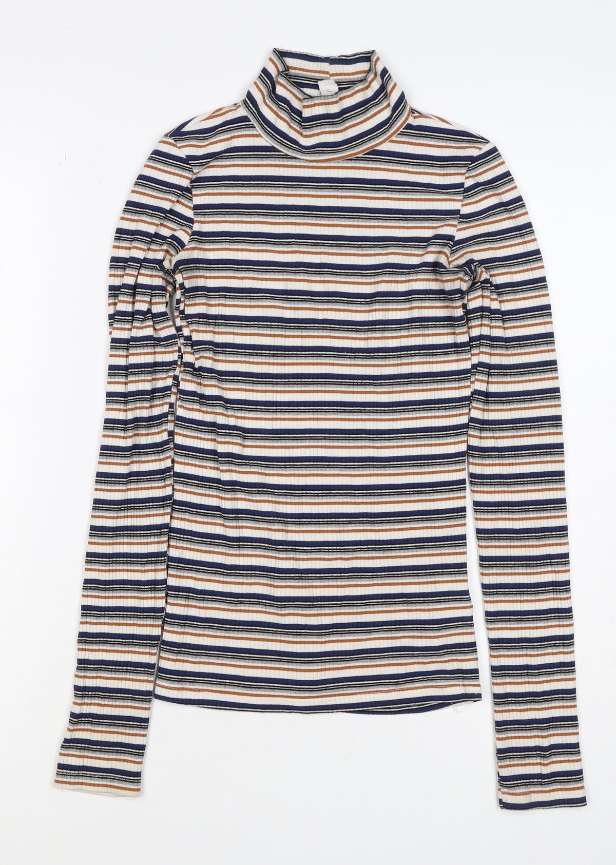 Topshop Women’s Multicoloured UK 8 Ribbed Stripe Mock Neck Long Sleeve Top