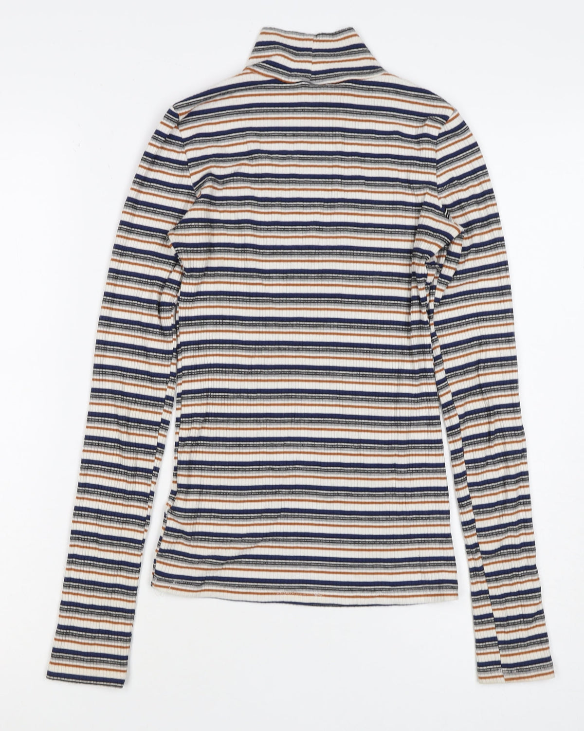 Topshop Women’s Multicoloured UK 8 Ribbed Stripe Mock Neck Long Sleeve Top