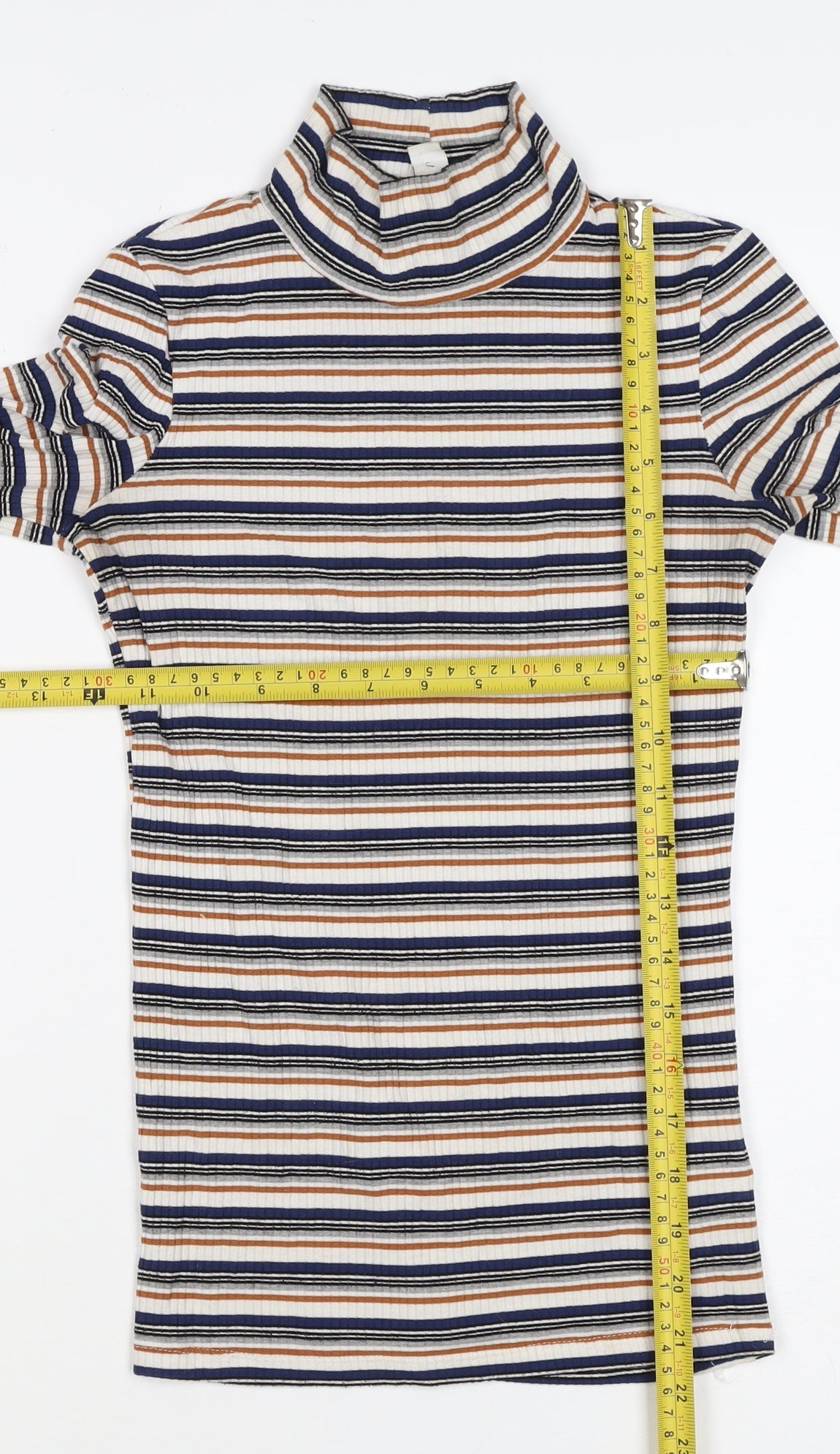 Topshop Women’s Multicoloured UK 8 Ribbed Stripe Mock Neck Long Sleeve Top