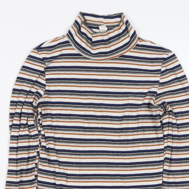 Topshop Women’s Multicoloured UK 8 Ribbed Stripe Mock Neck Long Sleeve Top