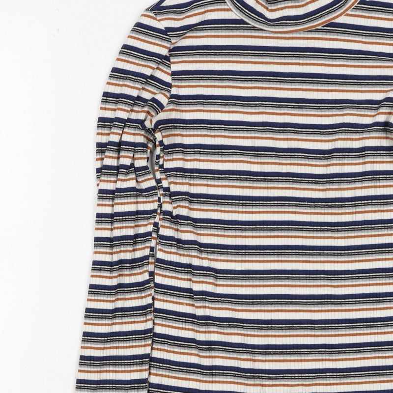 Topshop Women’s Multicoloured UK 8 Ribbed Stripe Mock Neck Long Sleeve Top