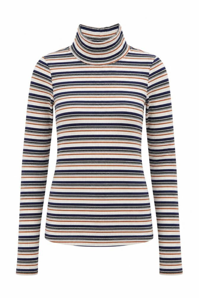 Topshop Women’s Multicoloured UK 8 Ribbed Stripe Mock Neck Long Sleeve Top
