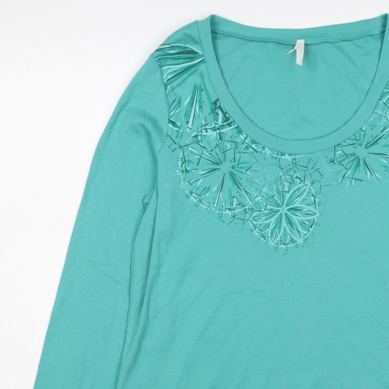 Marks & Spencer Women Green UK 22 Geometric 3/4 Sleeve Jersey T-Shirt