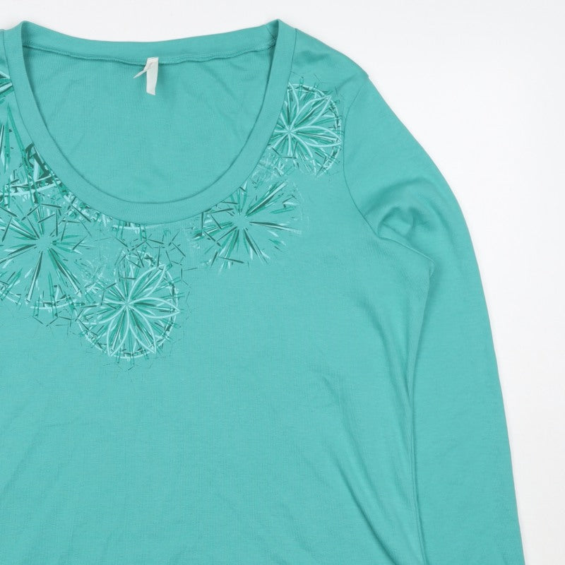 Marks & Spencer Women Green UK 22 Geometric 3/4 Sleeve Jersey T-Shirt