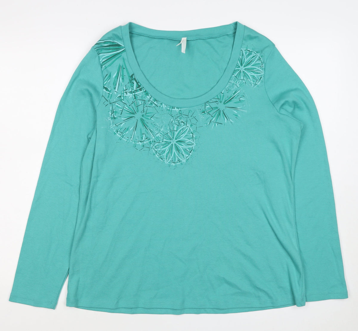 Marks & Spencer Women Green UK 22 Geometric 3/4 Sleeve Jersey T-Shirt