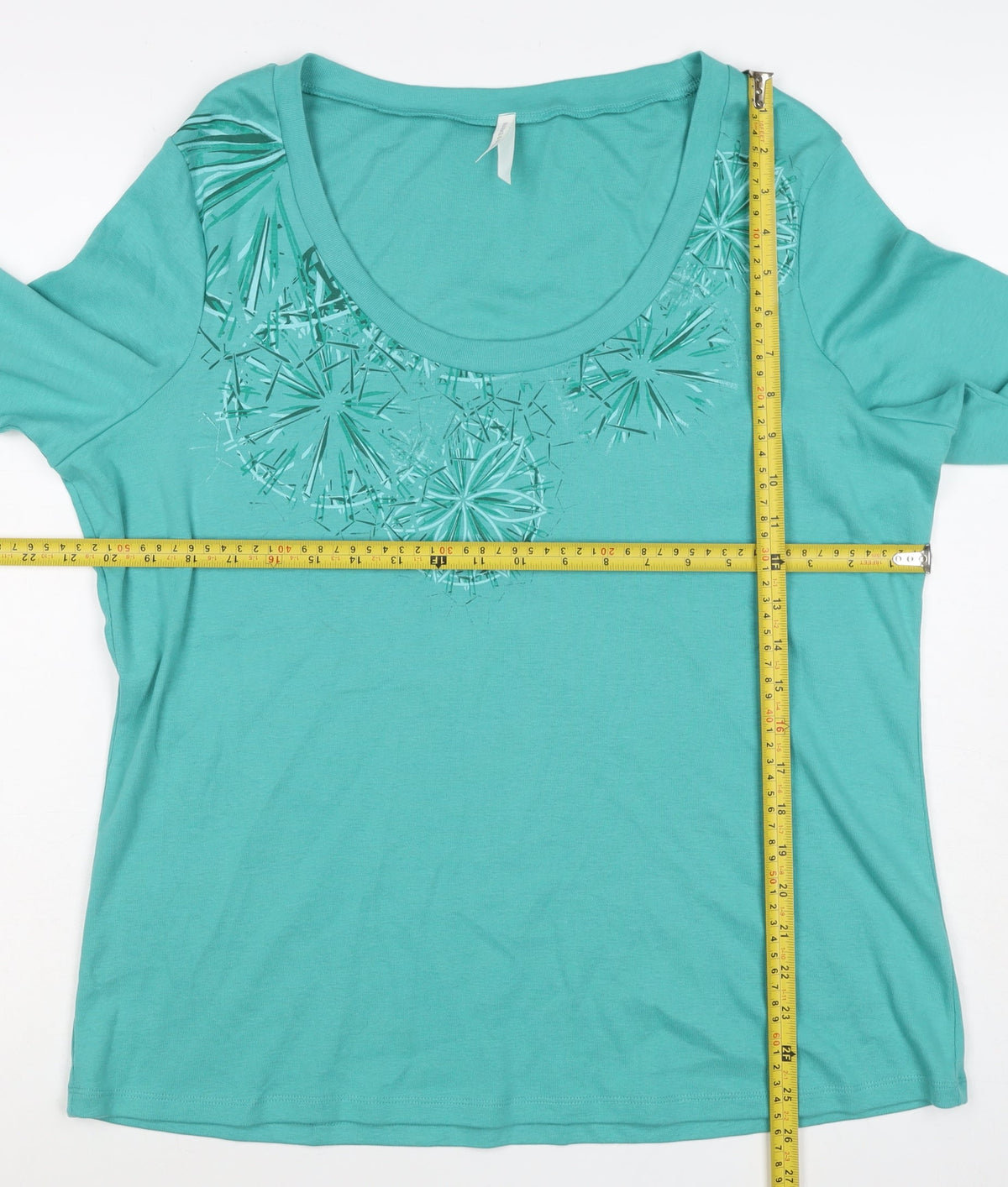 Marks & Spencer Women Green UK 22 Geometric 3/4 Sleeve Jersey T-Shirt