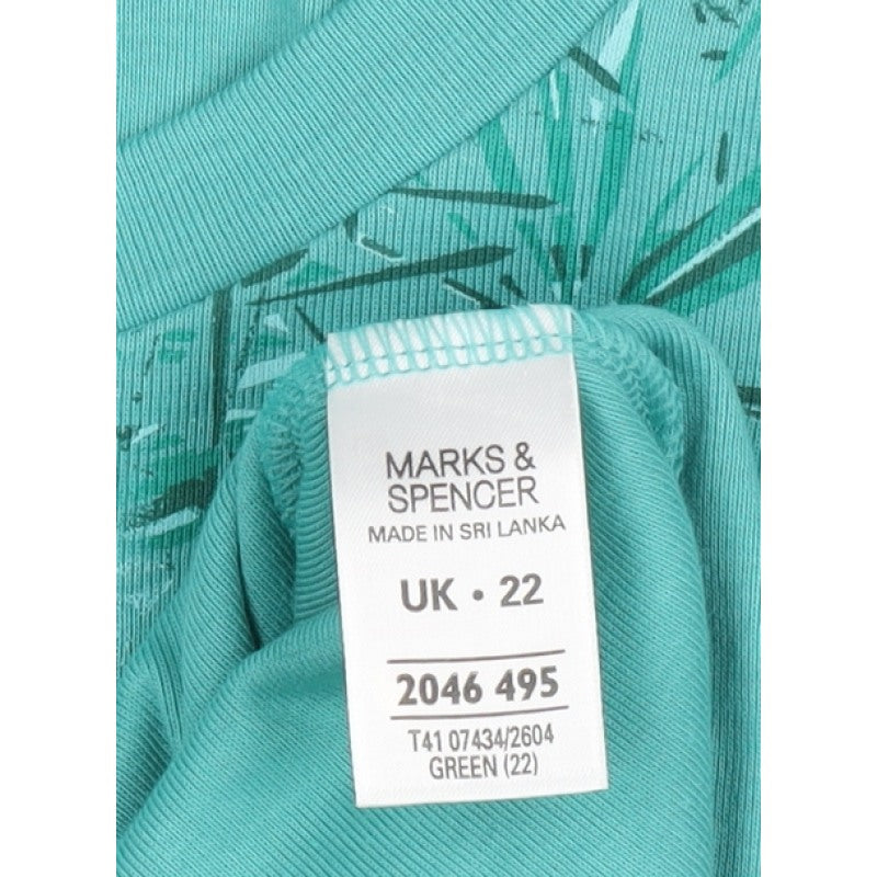 Marks & Spencer Women Green UK 22 Geometric 3/4 Sleeve Jersey T-Shirt
