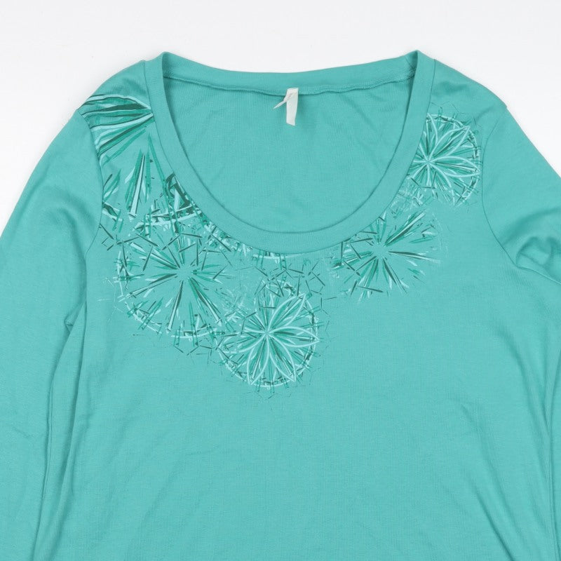 Marks & Spencer Women Green UK 22 Geometric 3/4 Sleeve Jersey T-Shirt