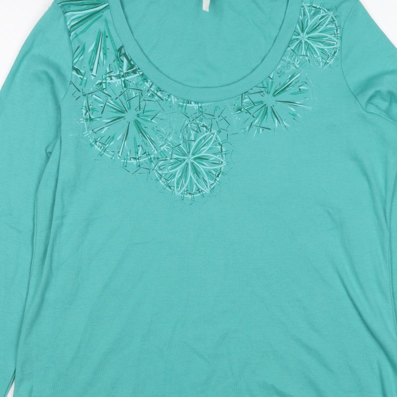 Marks & Spencer Women Green UK 22 Geometric 3/4 Sleeve Jersey T-Shirt