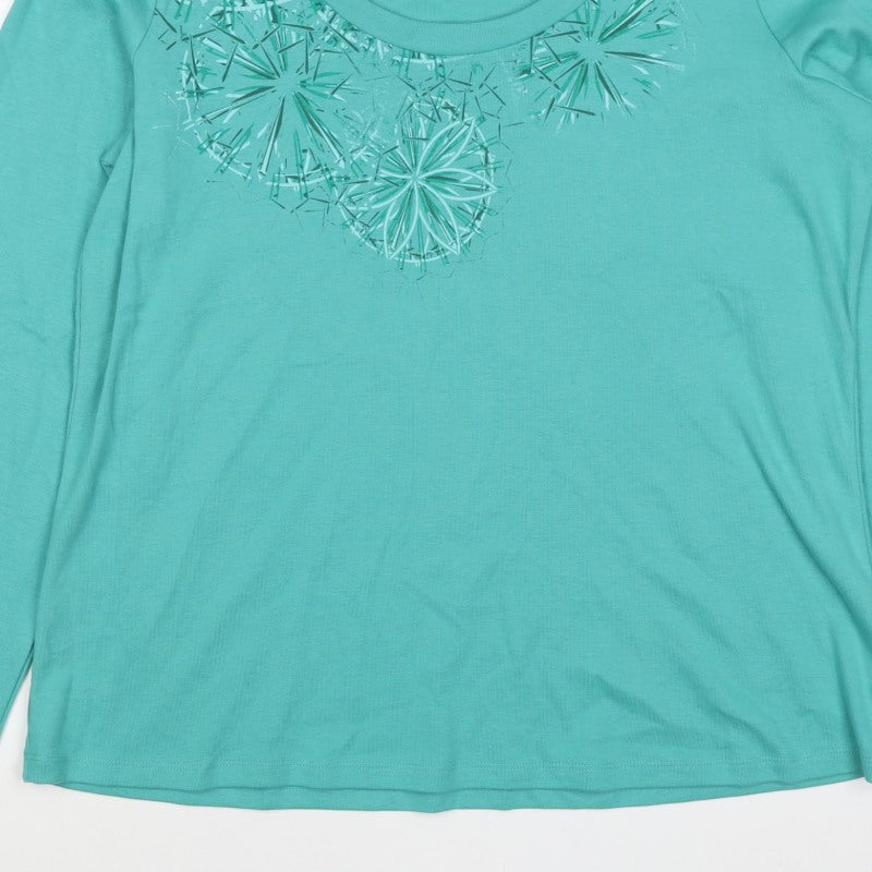 Marks & Spencer Women Green UK 22 Geometric 3/4 Sleeve Jersey T-Shirt