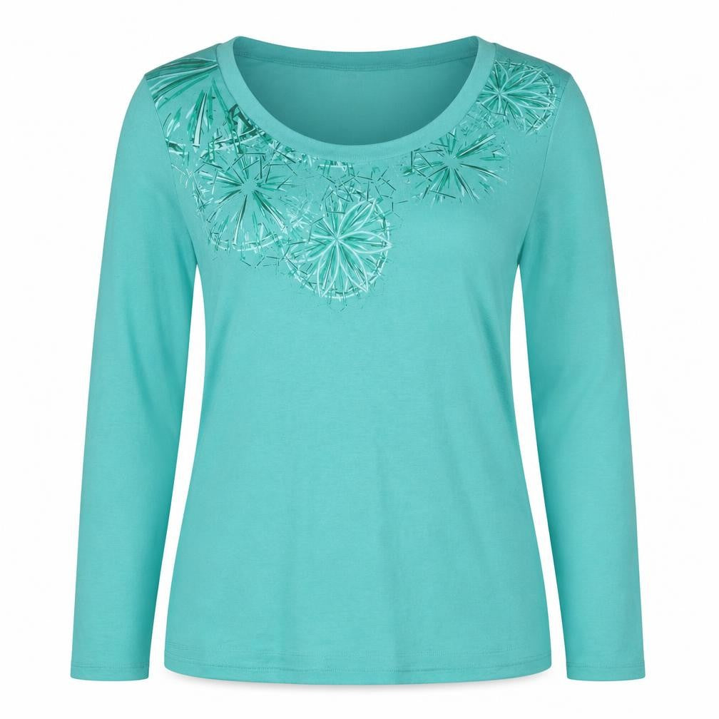 Marks & Spencer Women Green UK 22 Geometric 3/4 Sleeve Jersey T-Shirt